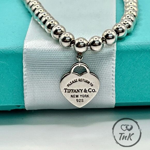 Tiffany & Co. Sterling Silver Return To Blue Enamel Heart Tag Bracelet 6.8” - Picture 7 of 14